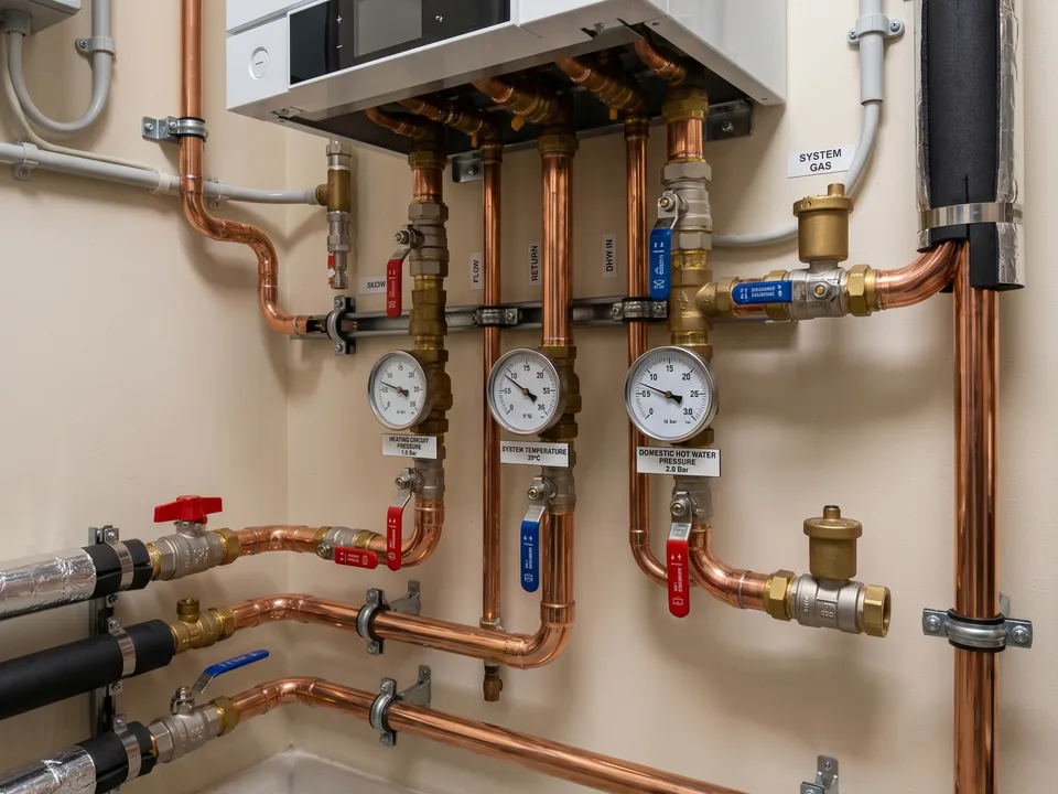 Modern boiler installation supporting efficient radiant home heating