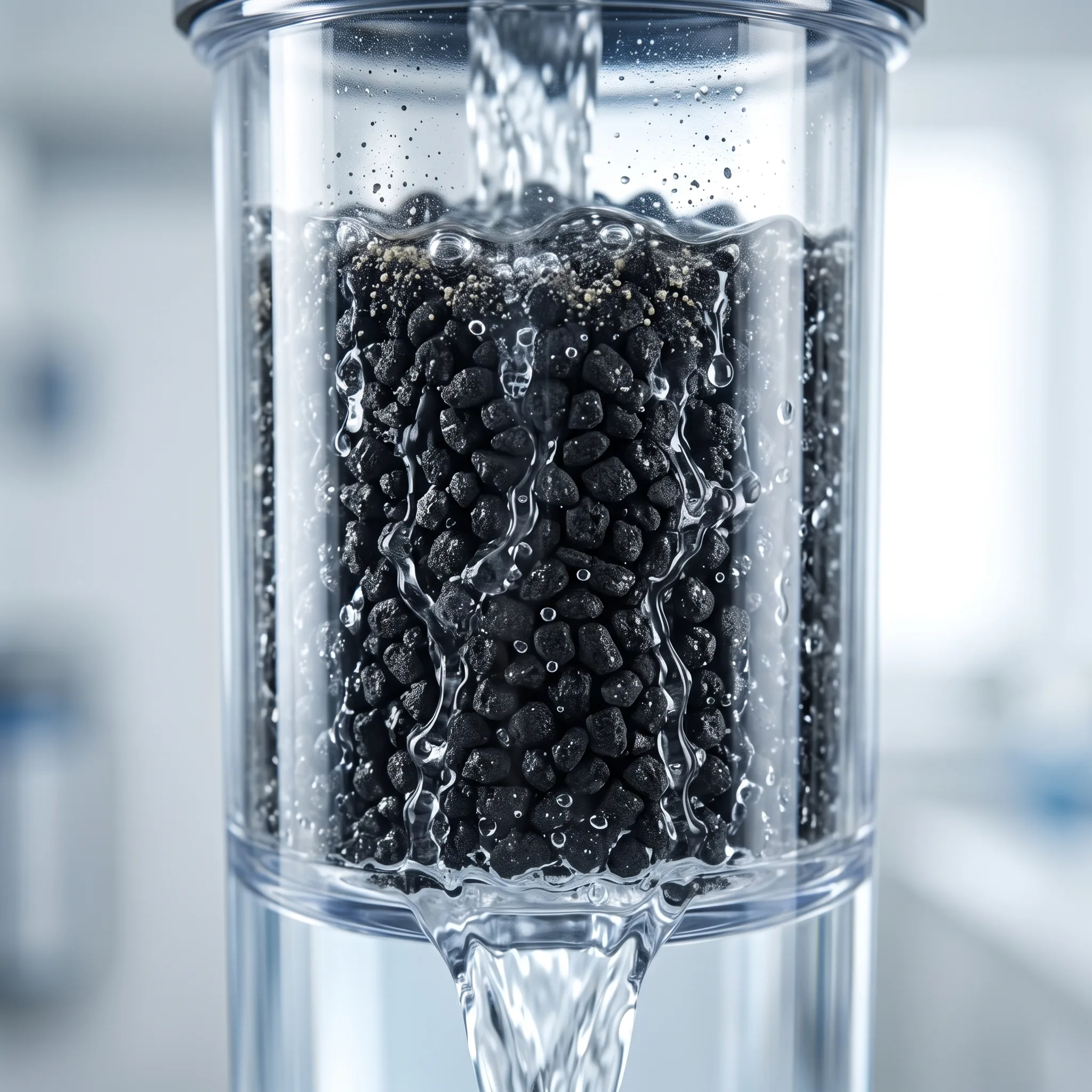 Carbon filtration water treatment equipment designed to reduce chlorine and improve taste and odor