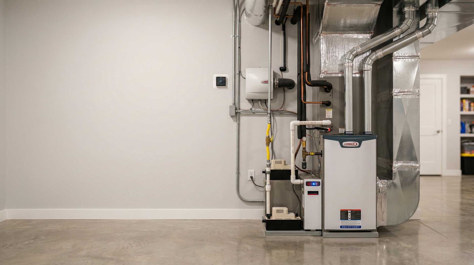 Lennox high-efficiency furnace installed in a modern home mechanical room