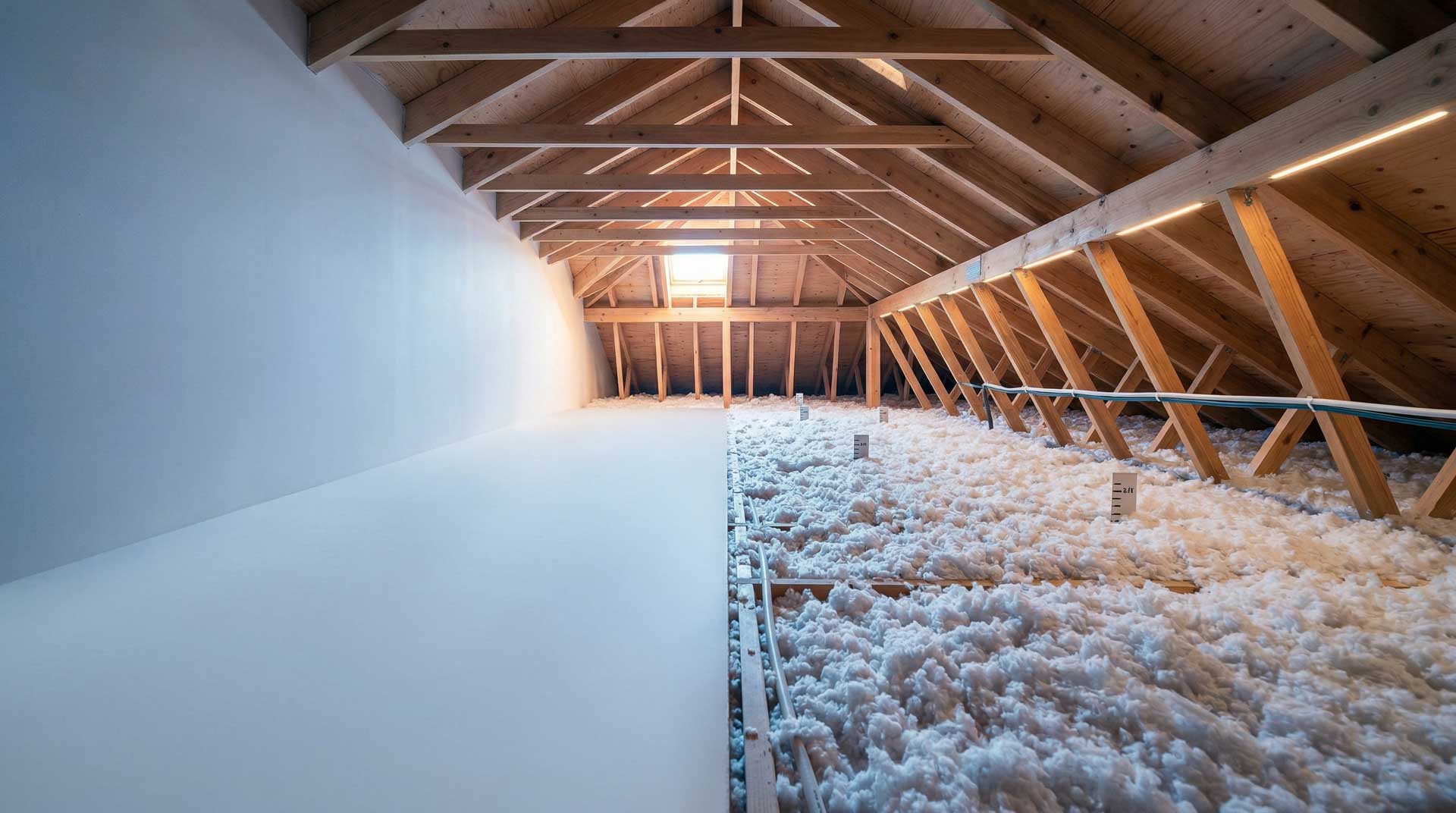 Attic insulation upgrade in a residential attic for energy efficiency