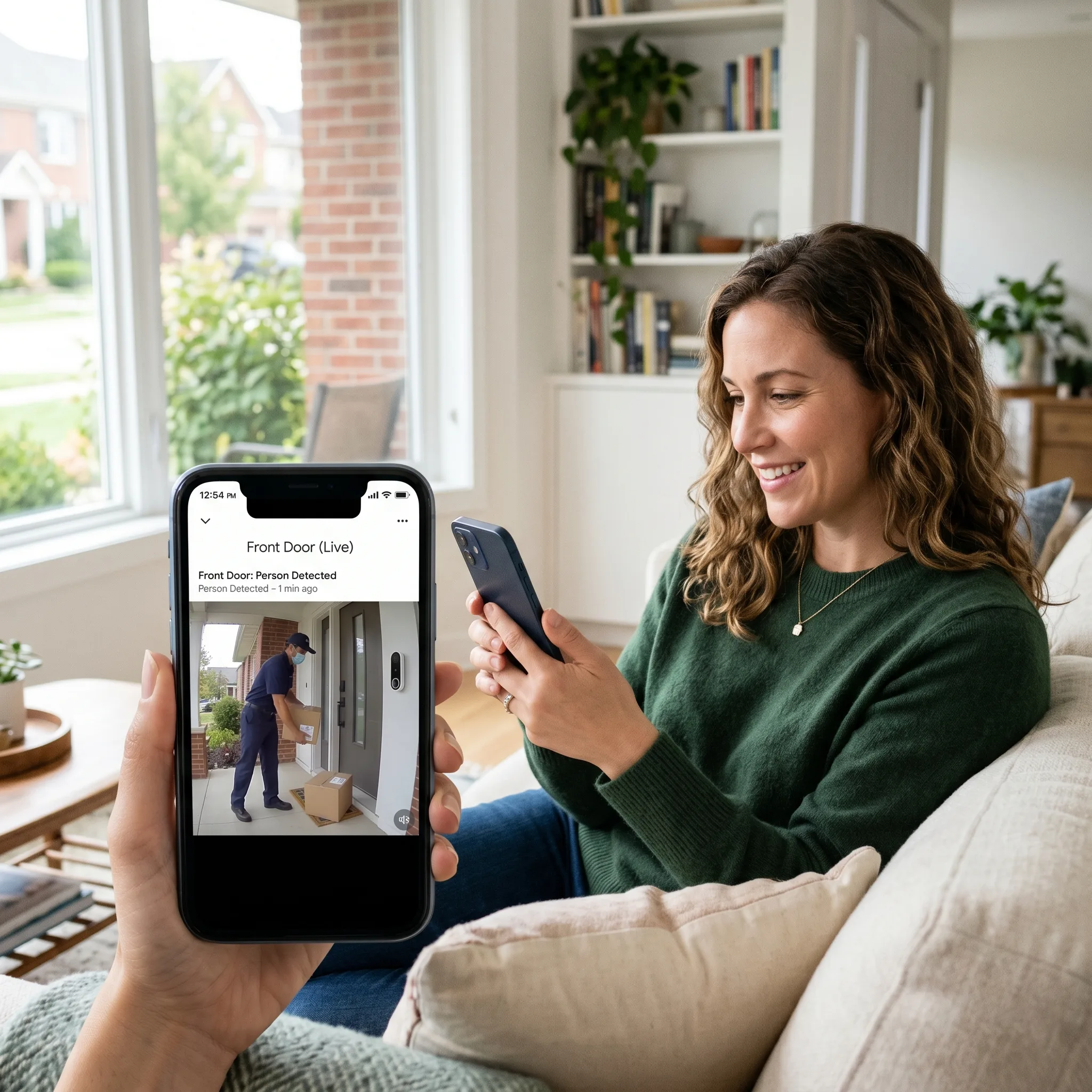 Smart doorbell camera showing visitor monitoring and mobile alerts
