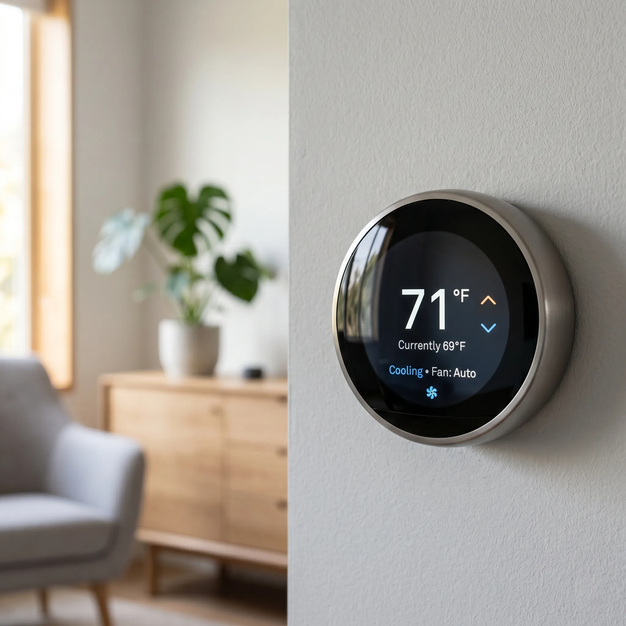 Smart thermostat interface showing energy-saving comfort control