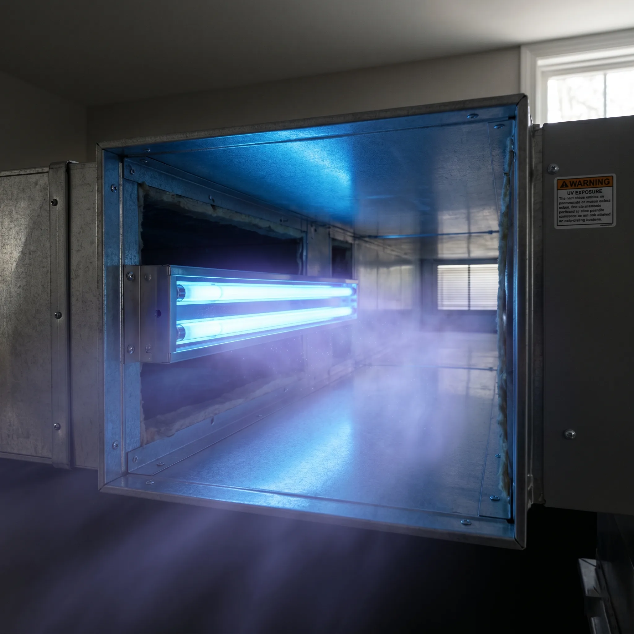 UV air purification device supporting whole-home HVAC air treatment